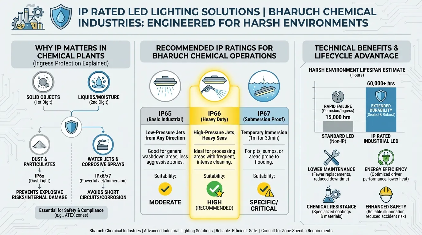 IP Rated LED Lights for Bharuch Chemical Industries Infographic