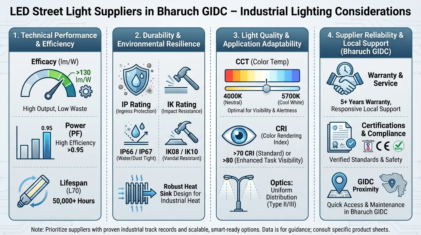 LED Street Light Suppliers in Bharuch GIDC – What to Consider Infographic