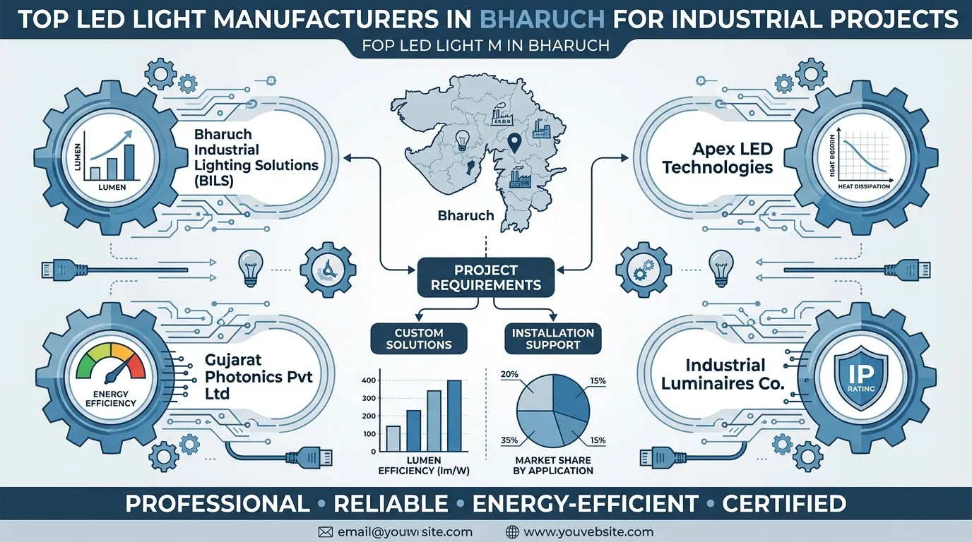 Top LED Light Manufacturers in Bharuch for Industrial Projects Infographic