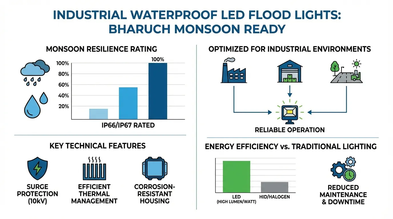 Waterproof LED Flood Lights for Bharuch Monsoon Conditions Infographic