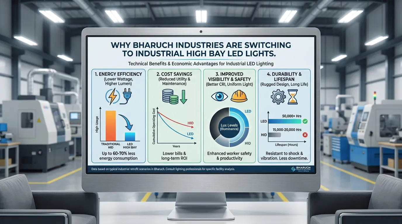 Why Bharuch Industries Are Switching to Industrial High Bay LED Lights Infographic